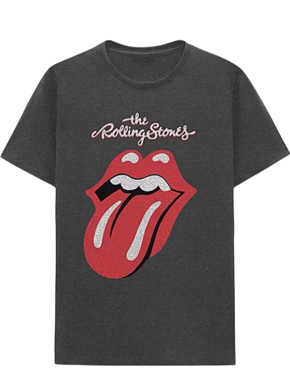THE ROLLING STONES Crackle Tongue Logo Graphic T-Shirt Charcoal Gray Band Size L